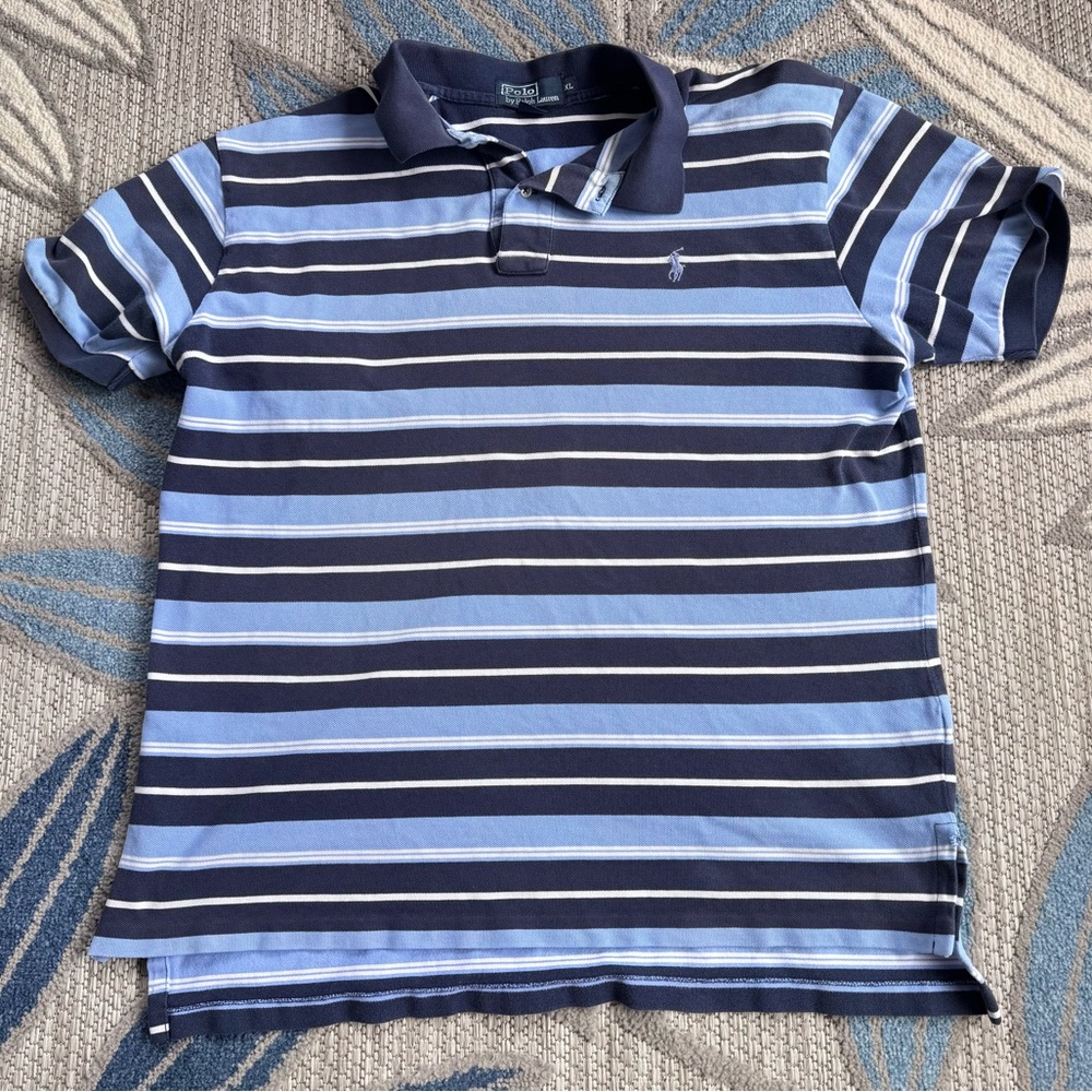 Polo Ralph Lauren Men’s Striped Rugby Short Sleeve Navy Blue Polo Size XL